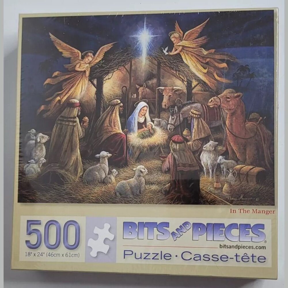 Bits and Pieces In the Manger Nativity Jesus Christmas Jigsaw Puzzle NEW 500 Pcs